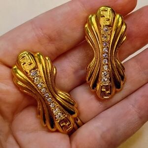 Fendi Vintage Crystal FF Logo Clip-on Earrings